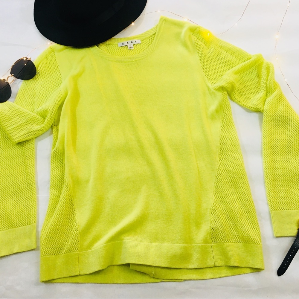 CAbi Knit Sweater Neon Yellow Green Size Medium